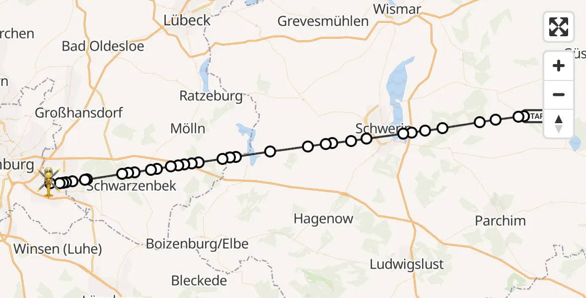 Flugroute Rettungshubschrauber Borkow - Christoph Hansa ADAC Hubschrauberlandeplatz, 16 Oktober 2026, 14:07