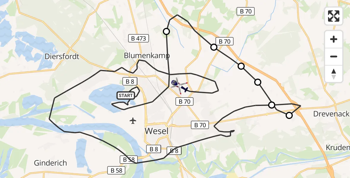 Flugroute Polizeihubschrauber Wesel - Wesel, 16 Oktober 2026, 14:10