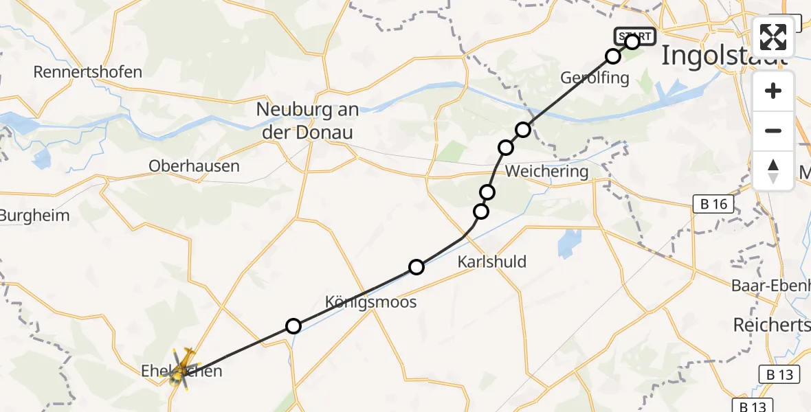 Flugroute Rettungshubschrauber Ingolstadt Hospital - Ehekirchen, 16 Oktober 2026, 14:11