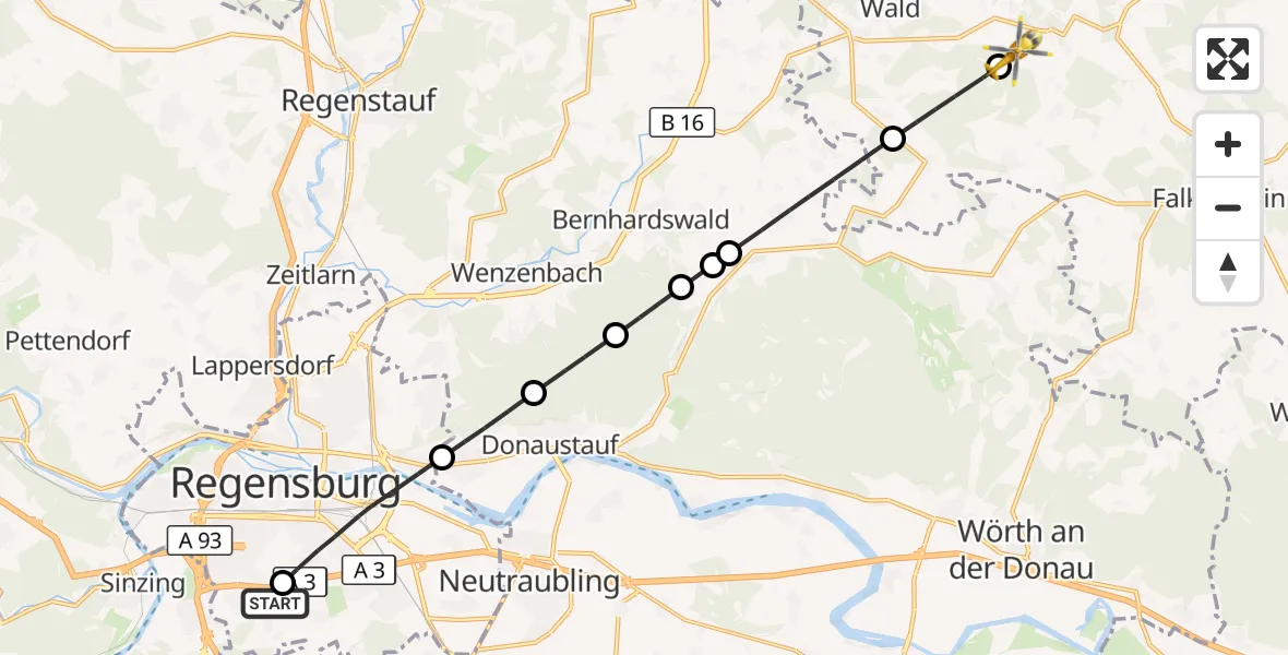 Flugroute Rettungshubschrauber DRF Air Rescue Station Regensburg / Regensburg University Hospital - Zell, 16 Oktober 2026, 14:12