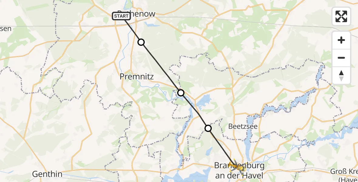 Flugroute Rettungshubschrauber Rathenow - Brandenburg an der Havel, 16 Oktober 2026, 14:16