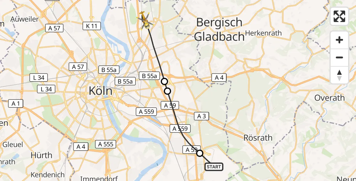 Flugroute Rettungshubschrauber Köln Bonn Flughafen - Köln, 16 Oktober 2026, 14:20