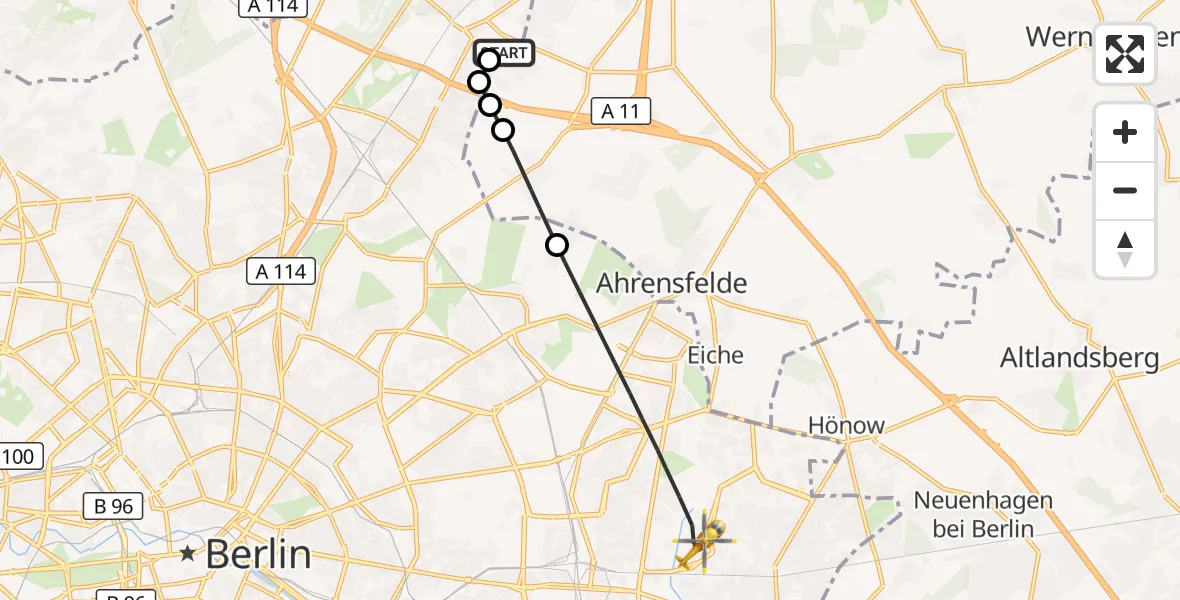Flugroute Rettungshubschrauber Helios Clinic Berlin-Buch - Berlin, 16 Oktober 2026, 14:25
