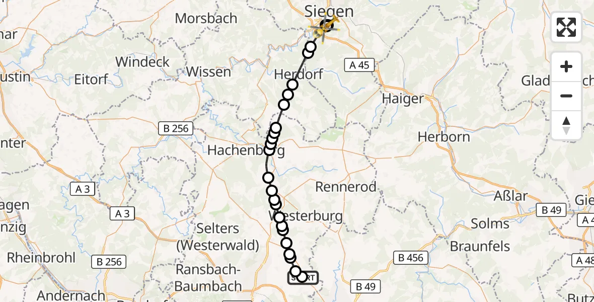 Flugroute Rettungshubschrauber Hundsangen - Evangelisches Jung-Stilling Hospital, 16 Oktober 2026, 14:31