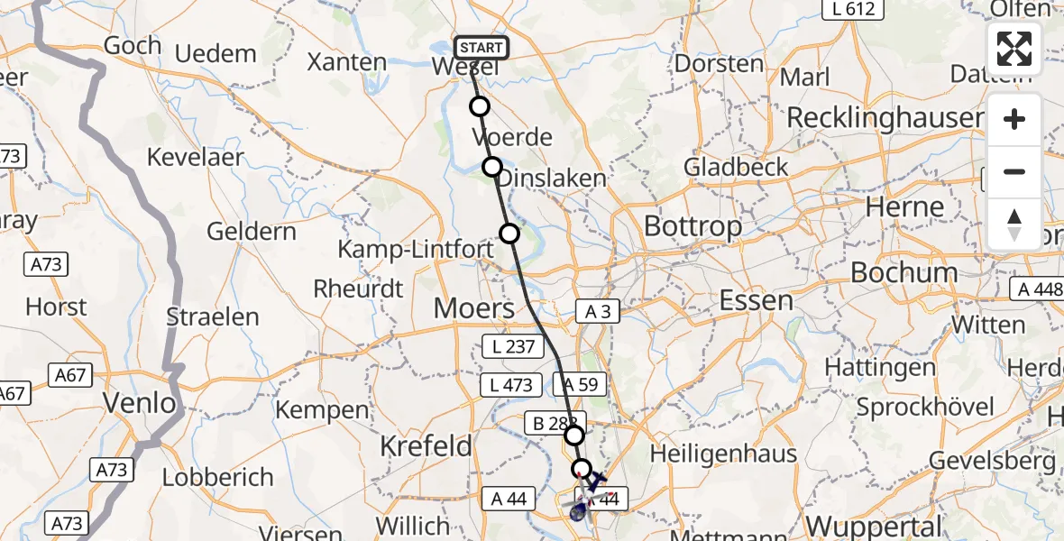 Flugroute Polizeihubschrauber Wesel - Düsseldorf Flughafen, 16 Oktober 2026, 14:39