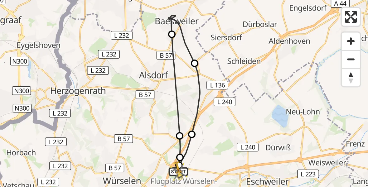 Flugroute Rettungshubschrauber Aachen-Merzbrück Flughafen - Aachen-Merzbrück Flughafen, 16 Oktober 2026, 14:40