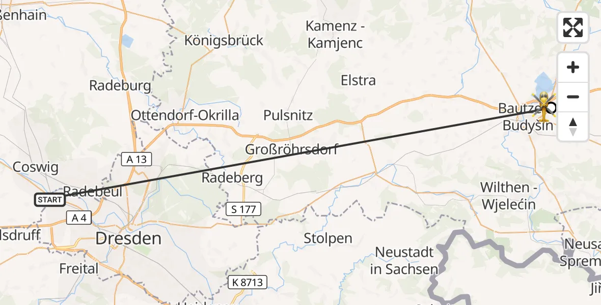 Flugroute Rettungshubschrauber Dresden - Bautzen, 16 Oktober 2026, 14:48