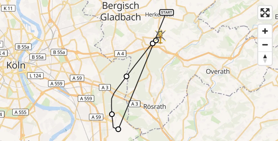Flugroute Ambulanzhubschrauber Bergisch Gladbach - Bergisch Gladbach, 16 Oktober 2026, 14:50