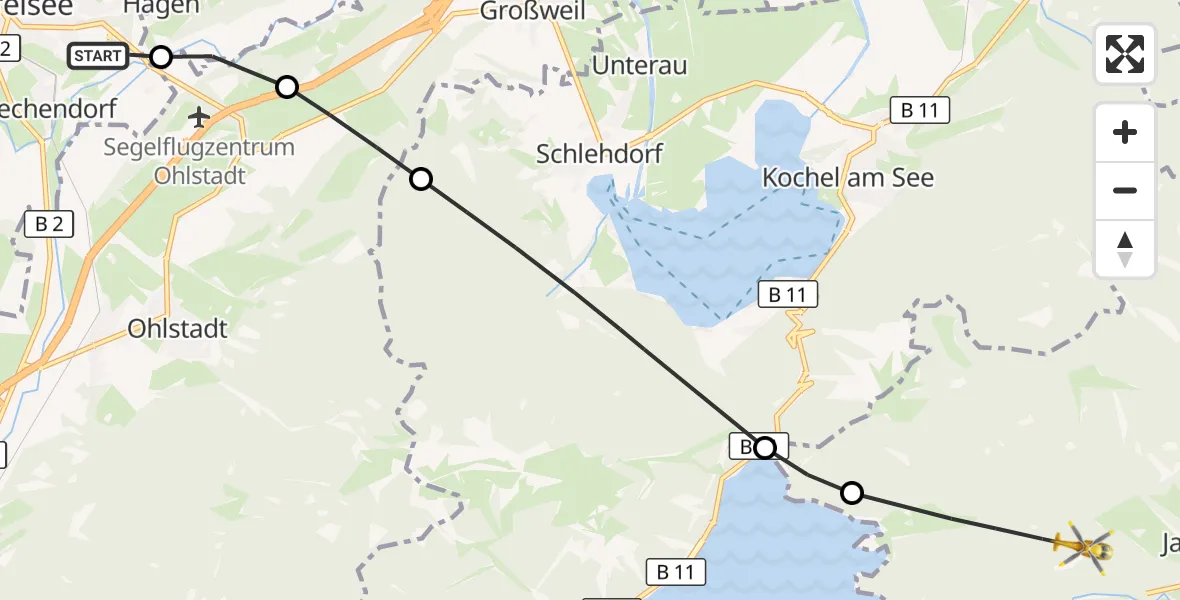 Flugroute Rettungshubschrauber Murnau Accident Hospital - Jachenau, 16 Oktober 2026, 14:55