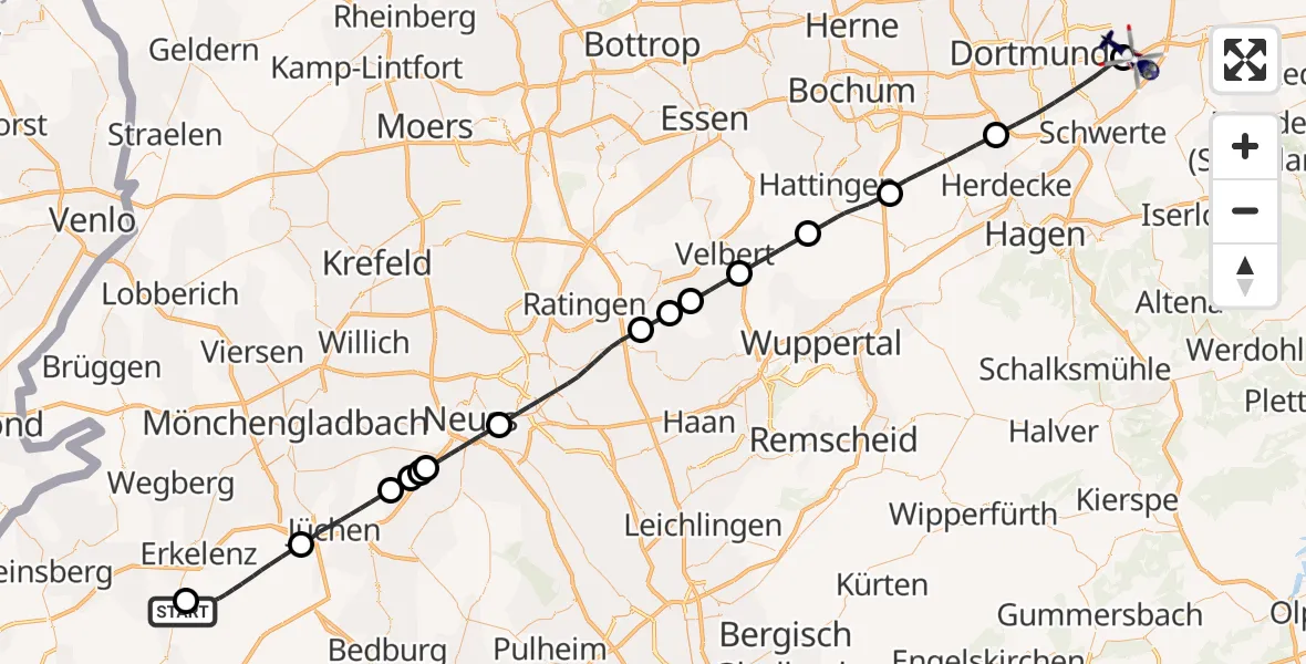 Flugroute Polizeihubschrauber Hückelhoven - Dortmund Flughafen, 16 Oktober 2026, 14:55