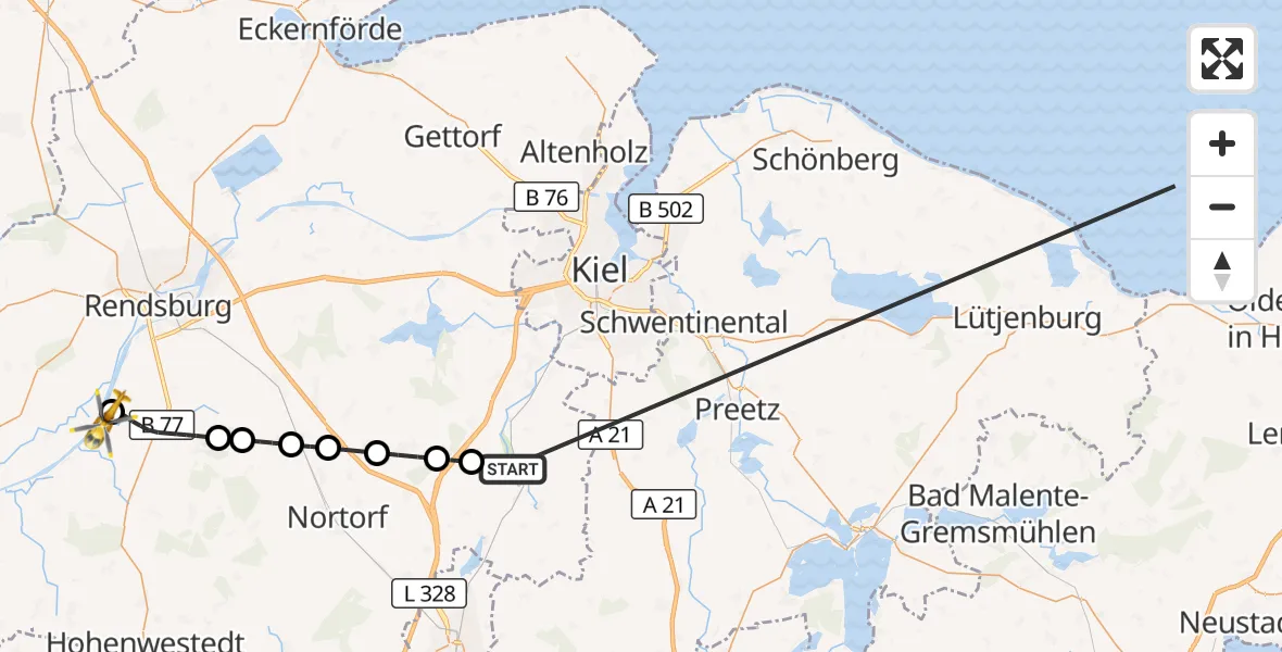 Flugroute Ambulanzhubschrauber Schmalstede - Schülp b.Rendsburg, 16 Oktober 2026, 14:56