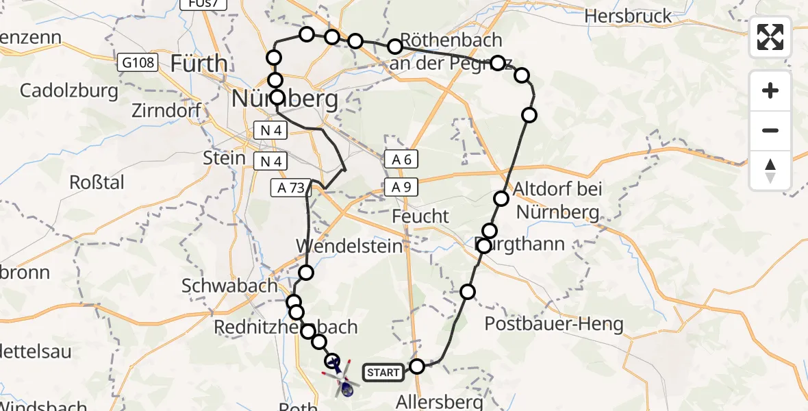 Flugroute Polizeihubschrauber Allersberg - Roth, 16 Oktober 2026, 14:57
