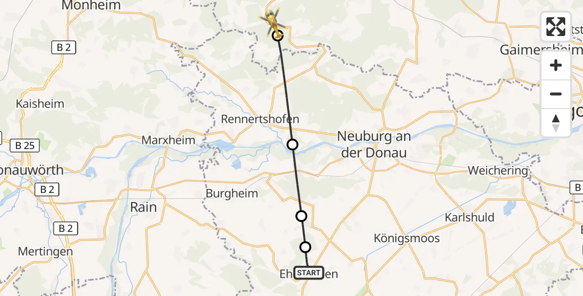 Flugroute Rettungshubschrauber Ehekirchen - Wellheim, 16 Oktober 2026, 14:58