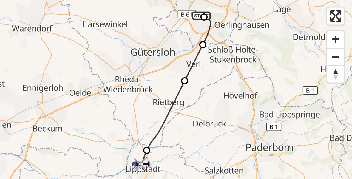 Flugroute Polizeihubschrauber Luftrettungszentrum Bielefeld - Lippstadt, 16 Oktober 2026, 15:01