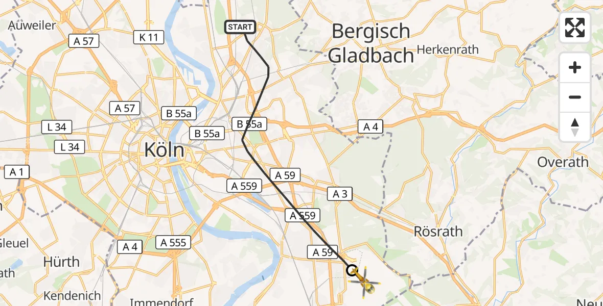 Flugroute Rettungshubschrauber Köln - Köln Bonn Flughafen, 16 Oktober 2026, 15:05