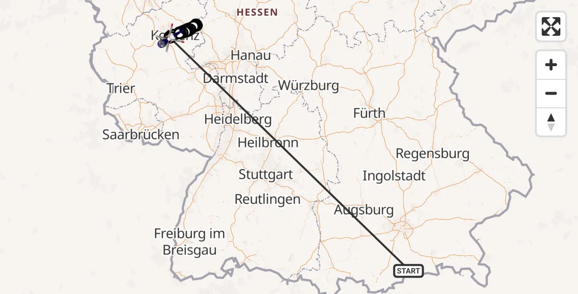 Flugroute Polizeihubschrauber Kreuth - Koblenz-Winningen Flugplatz, 16 Oktober 2026, 15:06