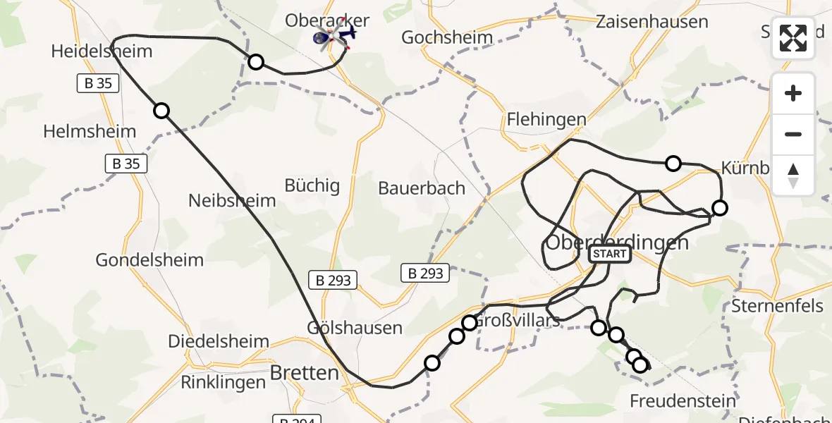 Flugroute Polizeihubschrauber Oberderdingen - Kraichtal, 16 Oktober 2026, 15:12