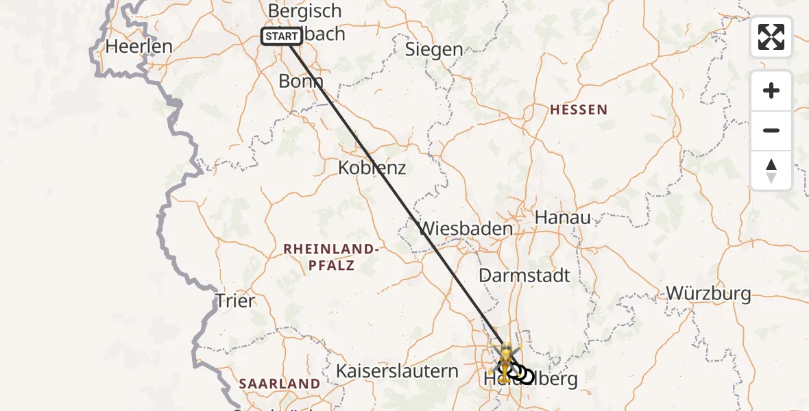 Flugroute Rettungshubschrauber Köln - Mannheim-City Flughafen, 16 Oktober 2026, 15:21