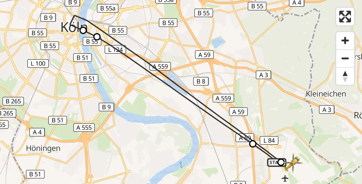Flugroute Rettungshubschrauber Köln Bonn Flughafen - Köln Bonn Flughafen, 16 Oktober 2026, 15:27