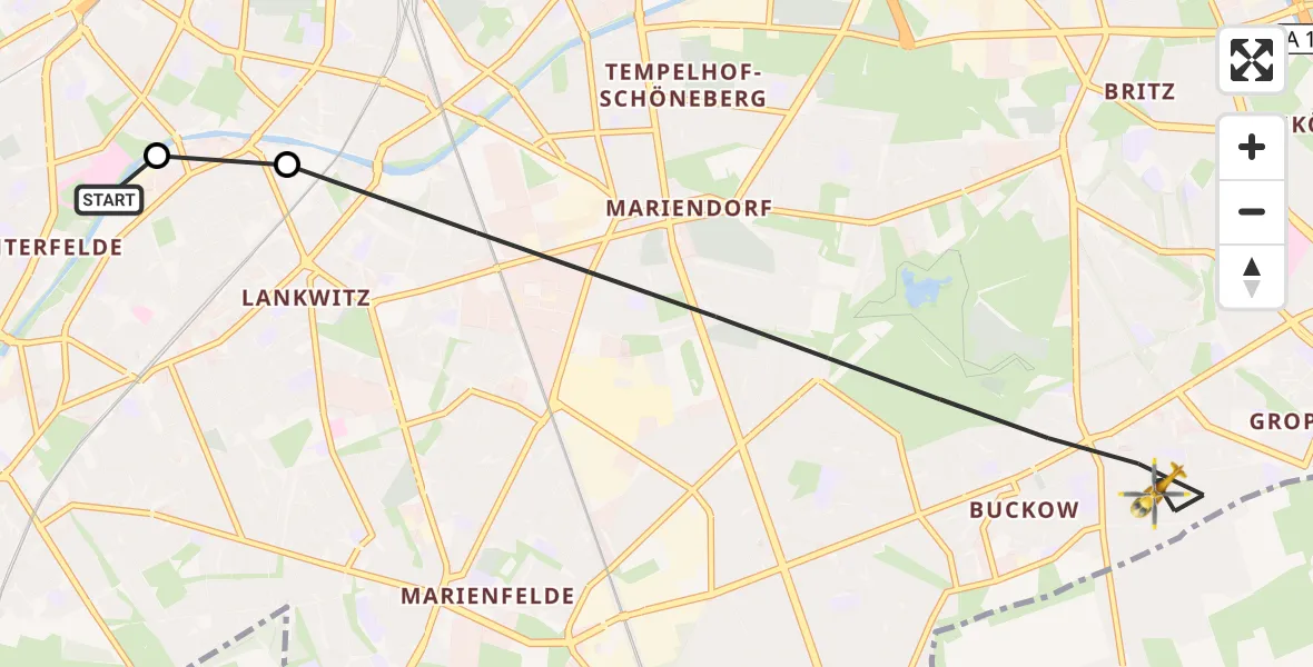 Flugroute Rettungshubschrauber Charité Clinic Benjamin Franklin Campus - Berlin, 16 Oktober 2026, 15:33