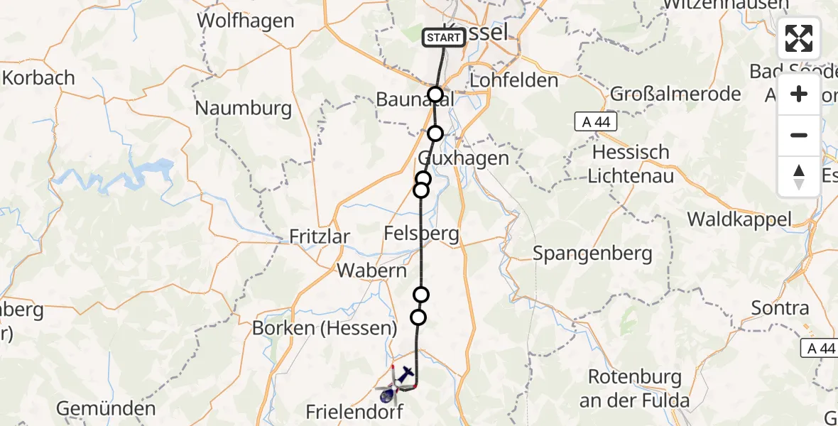 Flugroute Polizeihubschrauber Kassel - Homberg (Efze), 16 Oktober 2026, 15:38
