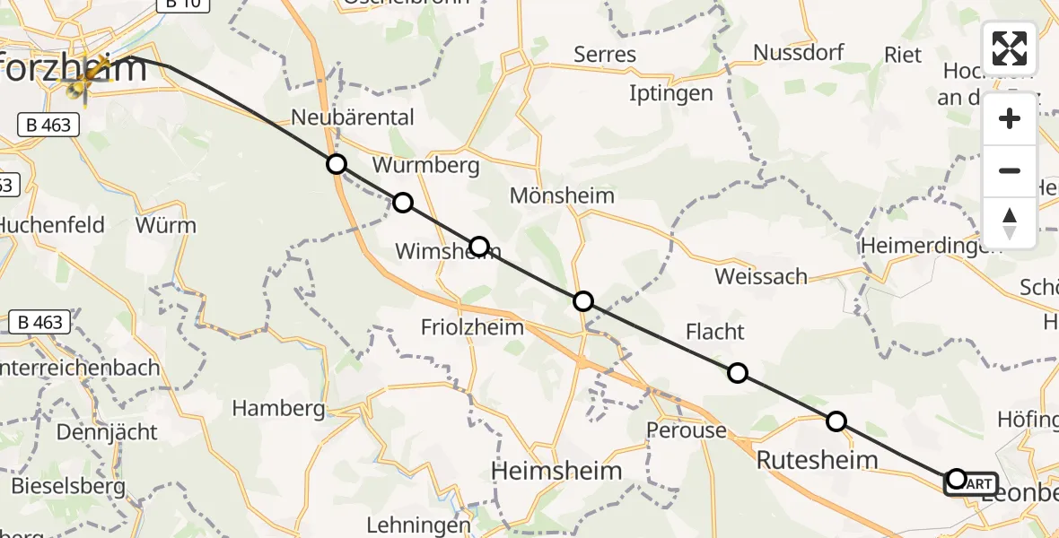 Flugroute Rettungshubschrauber Leonberg Hospital - Pforzheim, 16 Oktober 2026, 15:54