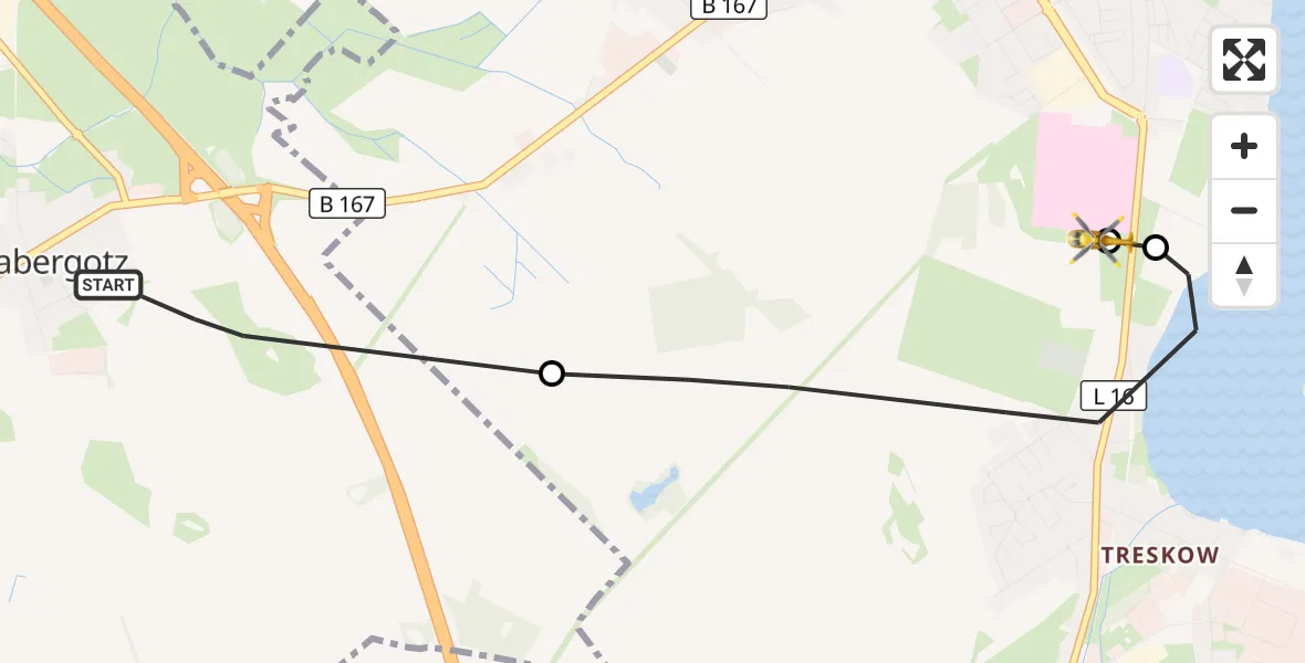 Flugroute Rettungshubschrauber Dabergotz - Rupin Hospital, 16 Oktober 2026, 15:58