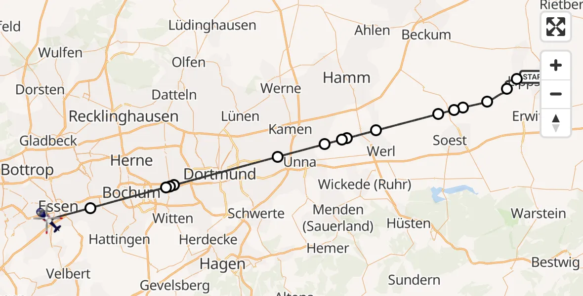 Flugroute Polizeihubschrauber Lippstadt - Essen, 16 Oktober 2026, 16:00