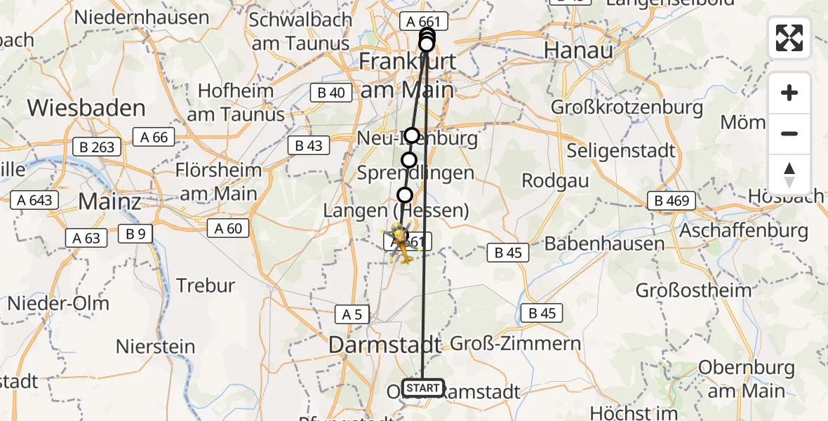Flugroute Rettungshubschrauber Mühltal - Egelsbach, 16 Oktober 2026, 16:01