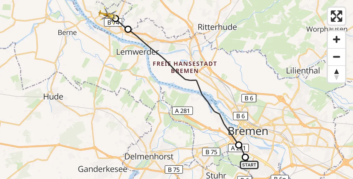 Flugroute Rettungshubschrauber Bremen - Bremen, 16 Oktober 2026, 16:01