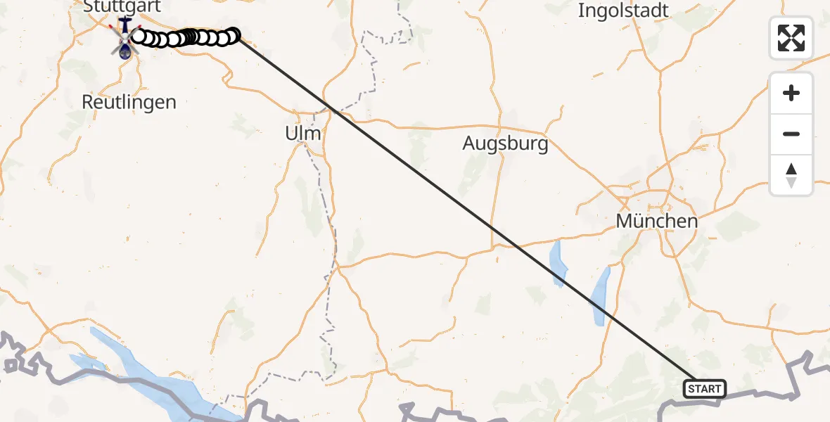 Flugroute Polizeihubschrauber Rottach-Egern - Flughafen Stuttgart, 16 Oktober 2026, 16:07