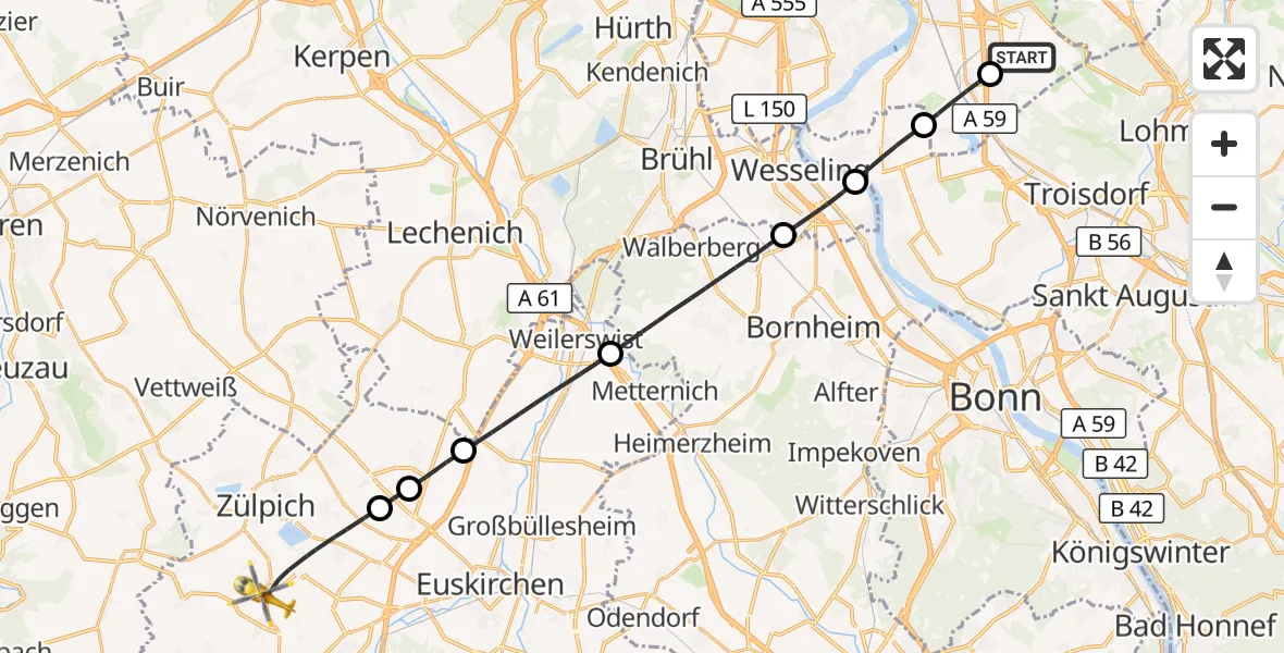 Flugroute Rettungshubschrauber Köln Bonn Flughafen - Zülpich, 16 Oktober 2026, 16:08