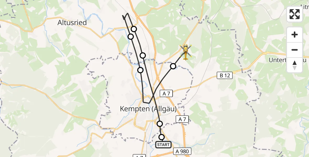Flugroute Rettungshubschrauber Kempten-Durach Flugplatz - Haldenwang, 16 Oktober 2026, 16:09