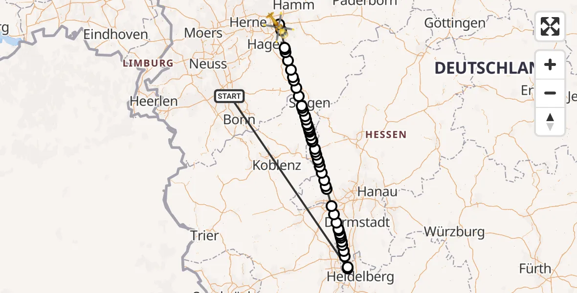 Flugroute Rettungshubschrauber Köln - Dortmund Flughafen, 16 Oktober 2026, 16:12