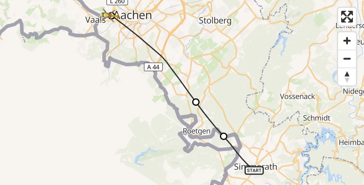 Flugroute Rettungshubschrauber Simmerath - Aachen Hospital, 16 Oktober 2026, 16:31