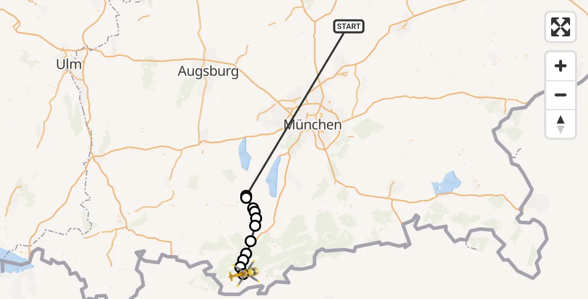 Flugroute Rettungshubschrauber Rudelzhausen - Garmisch-Partenkirchen Clinic Hubschrauberlandeplatz, 16 Oktober 2026, 16:48