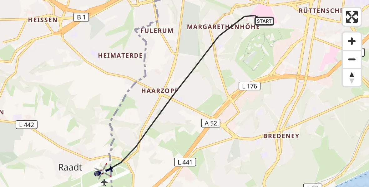 Flugroute Polizeihubschrauber Essen - Mülheim an der Ruhr, 16 Oktober 2026, 16:50
