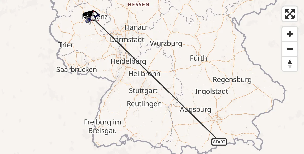 Flugroute Polizeihubschrauber Kreuth - Koblenz-Winningen Flugplatz, 16 Oktober 2026, 16:54