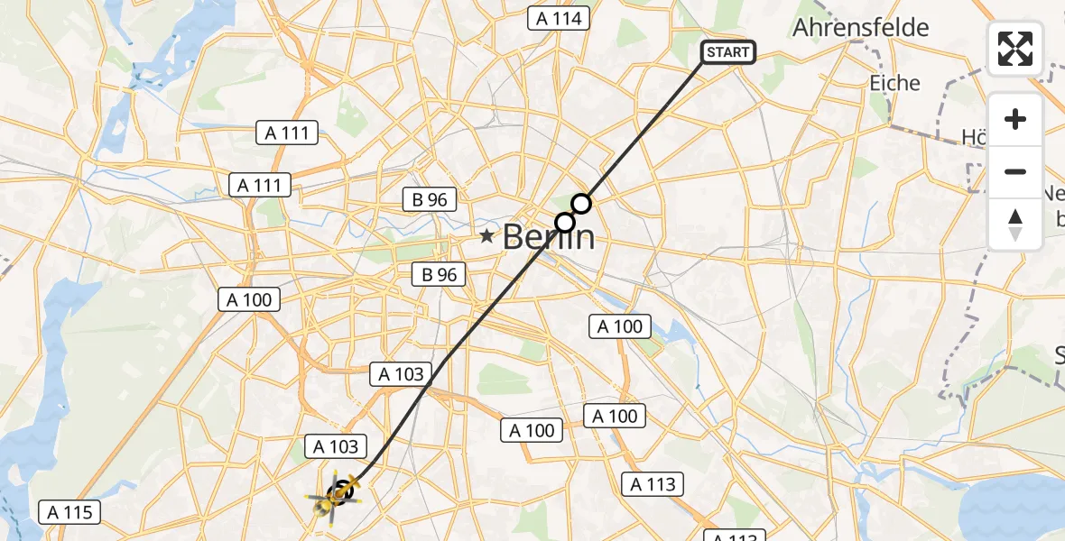 Flugroute Rettungshubschrauber Berlin - Charité Clinic Benjamin Franklin Campus, 16 Oktober 2026, 16:57