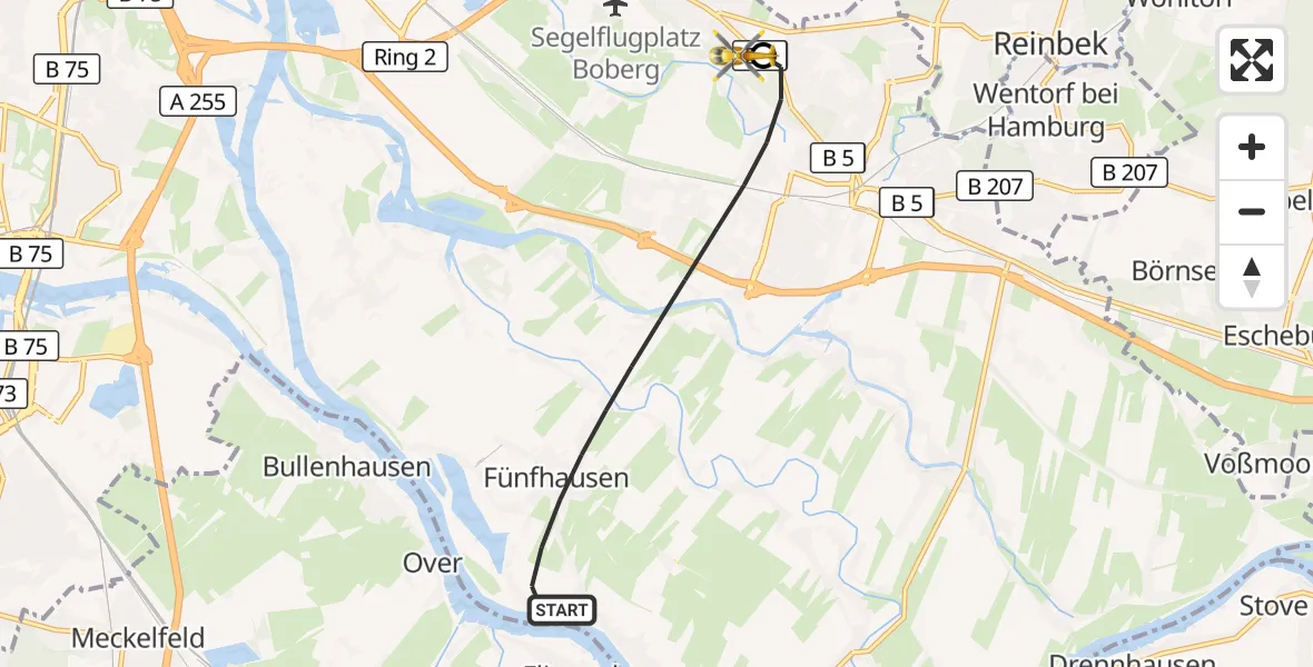 Flugroute Rettungshubschrauber Hamburg - Christoph Hansa ADAC Hubschrauberlandeplatz, 16 Oktober 2026, 17:06