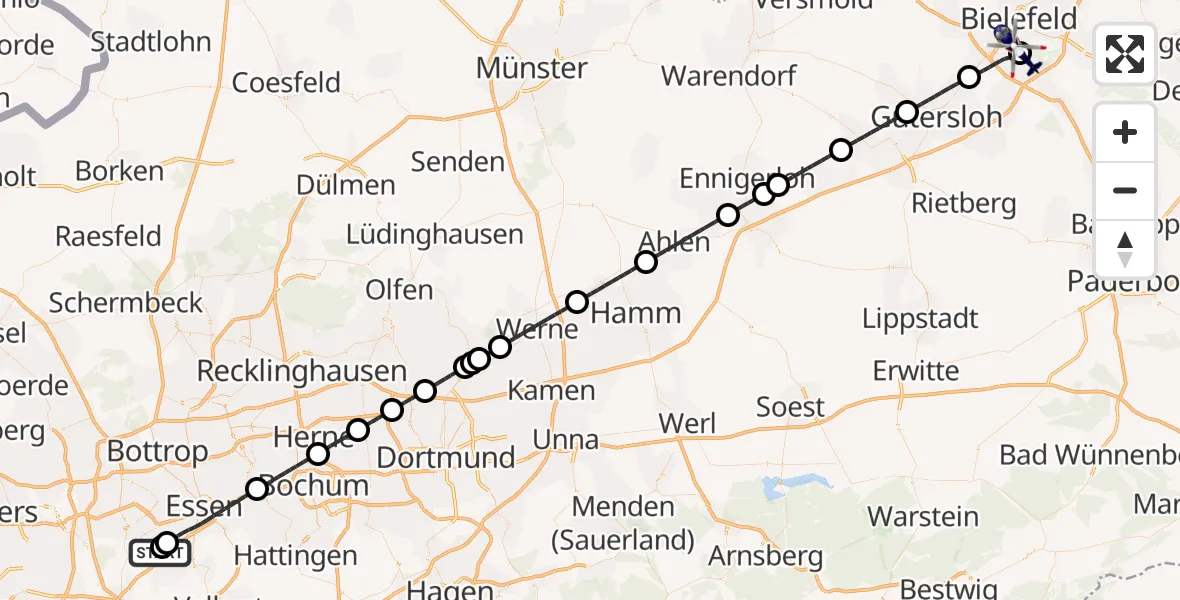 Flugroute Polizeihubschrauber Essen-Mülheim Flughafen - Luftrettungszentrum Bielefeld, 16 Oktober 2026, 17:09