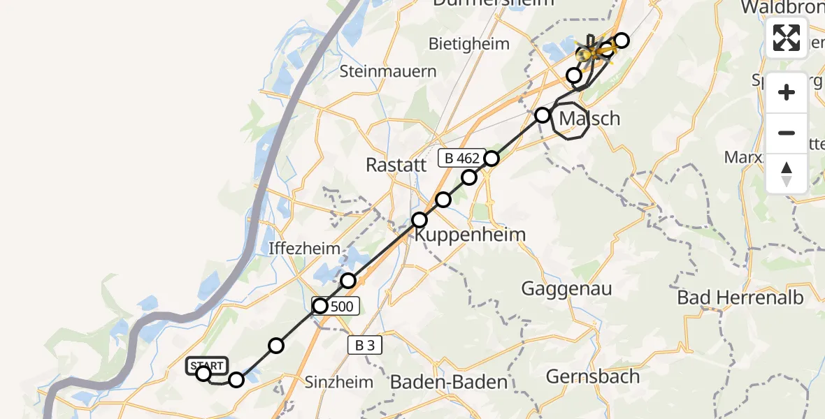Flugroute Rettungshubschrauber Karlsruhe Baden-Baden Flughafen - Malsch, 16 Oktober 2026, 17:30