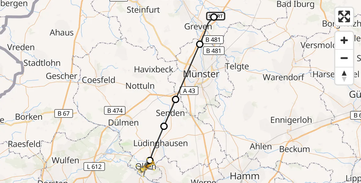 Flugroute Ambulanzhubschrauber Christoph  Westfalen-ADAC - Olfen, 16 Oktober 2026, 17:40