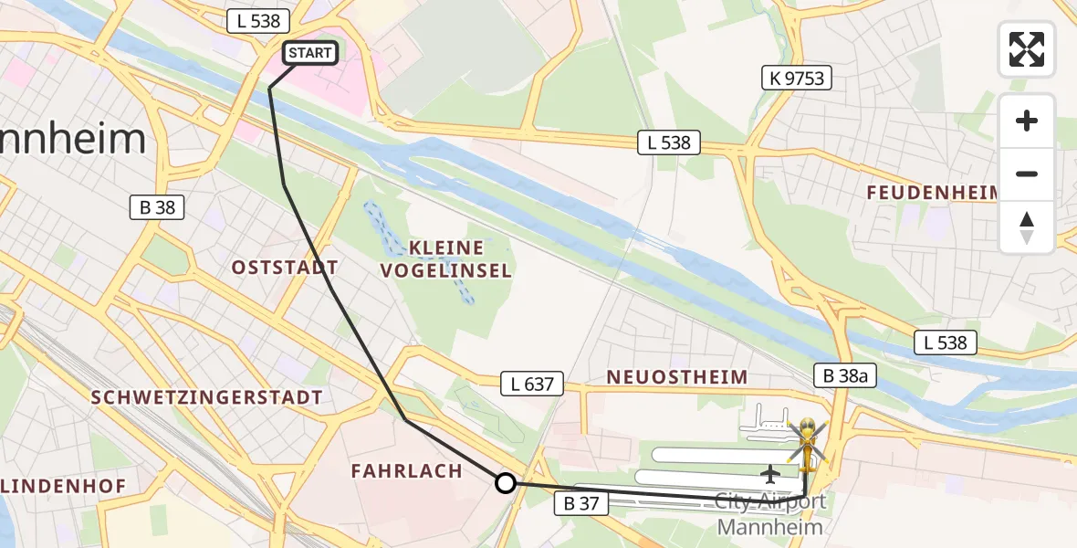 Flugroute Rettungshubschrauber Mannheim - Mannheim-City Flughafen, 16 Oktober 2026, 17:48
