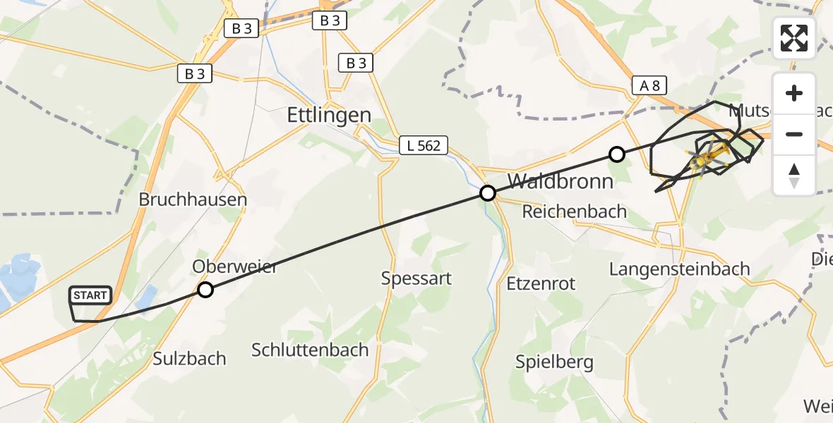 Flugroute Rettungshubschrauber Malsch - Karlsbad, 16 Oktober 2026, 17:54