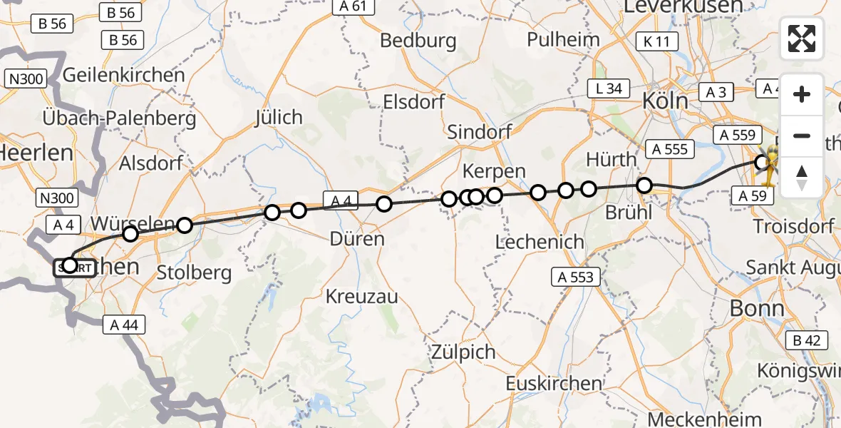 Flugroute Rettungshubschrauber Aachen Hospital - Köln Bonn Flughafen, 16 Oktober 2026, 17:56