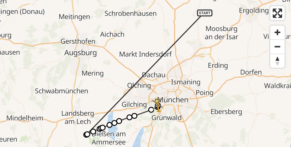 Flugroute Rettungshubschrauber Rudelzhausen - DRF Air Rescue München Hubschrauberlandeplatz, 16 Oktober 2026, 18:01