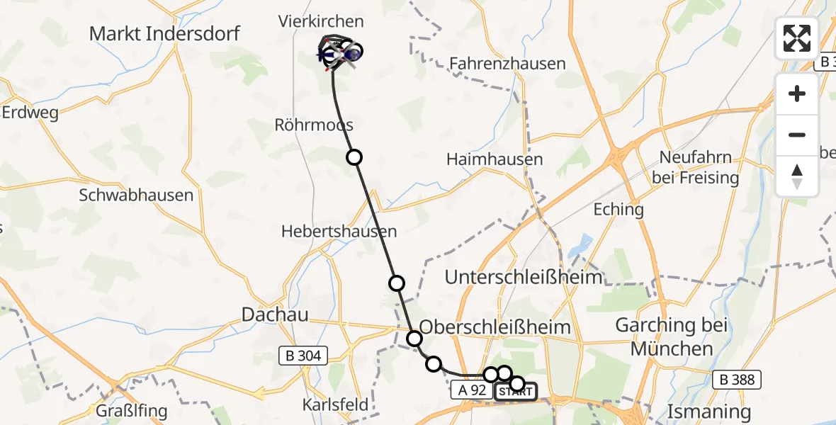 Flugroute Polizeihubschrauber Oberschleißheim - Röhrmoos, 16 Oktober 2026, 18:04