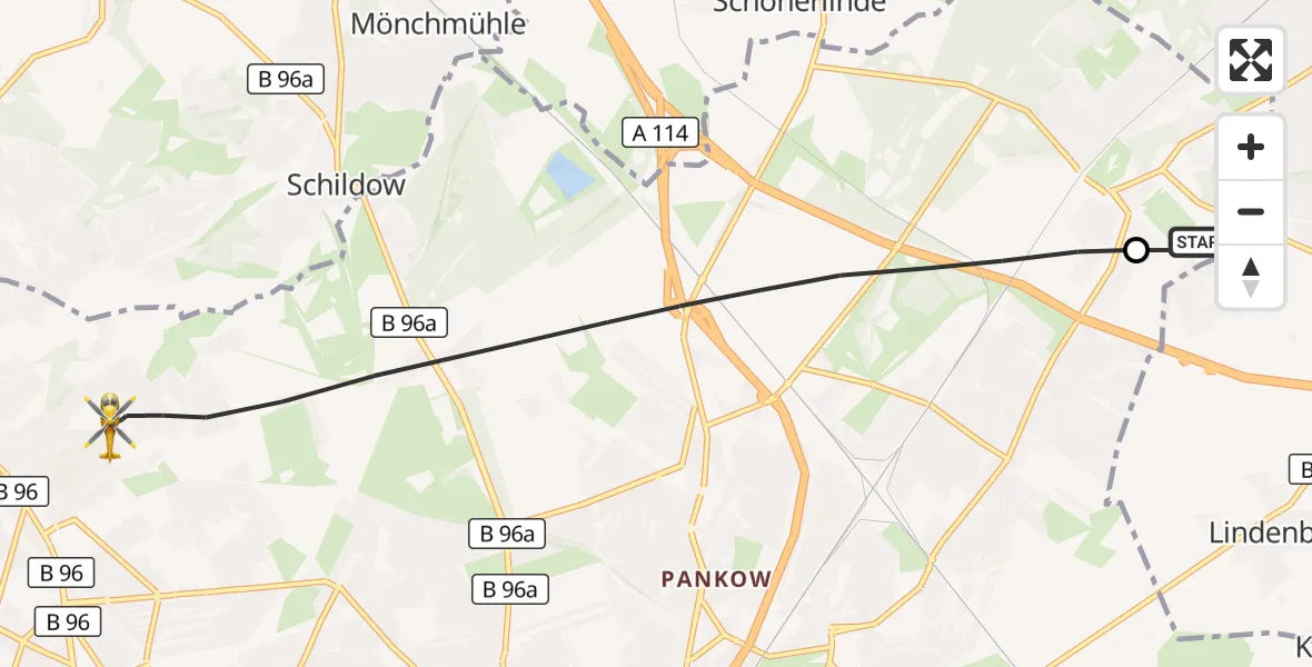 Flugroute Rettungshubschrauber Helios Clinic Berlin-Buch - Berlin, 16 Oktober 2026, 18:06