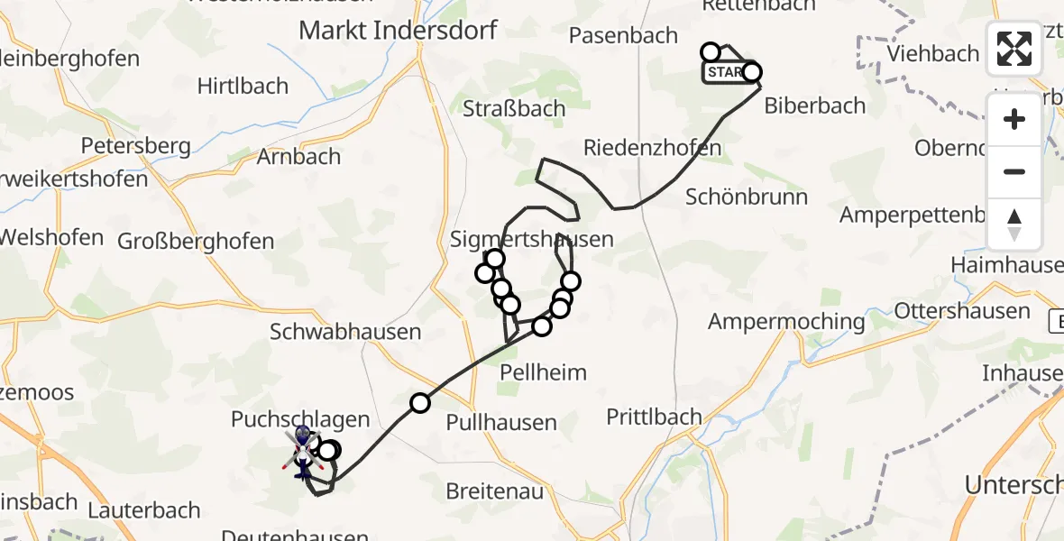 Flugroute Polizeihubschrauber Röhrmoos - Schwabhausen, 16 Oktober 2026, 18:21